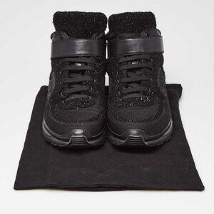 Chanel Black Metallic Tweed/Tech Fabric CC High Top Sneakers Size 5.5/36